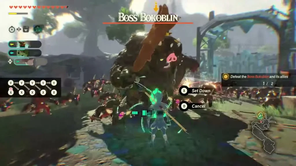 Cadlan stands before a Boss Bokoblin in a Lanayru camp Cadlan stands before a Boss Bokoblin in a Lanayru camp