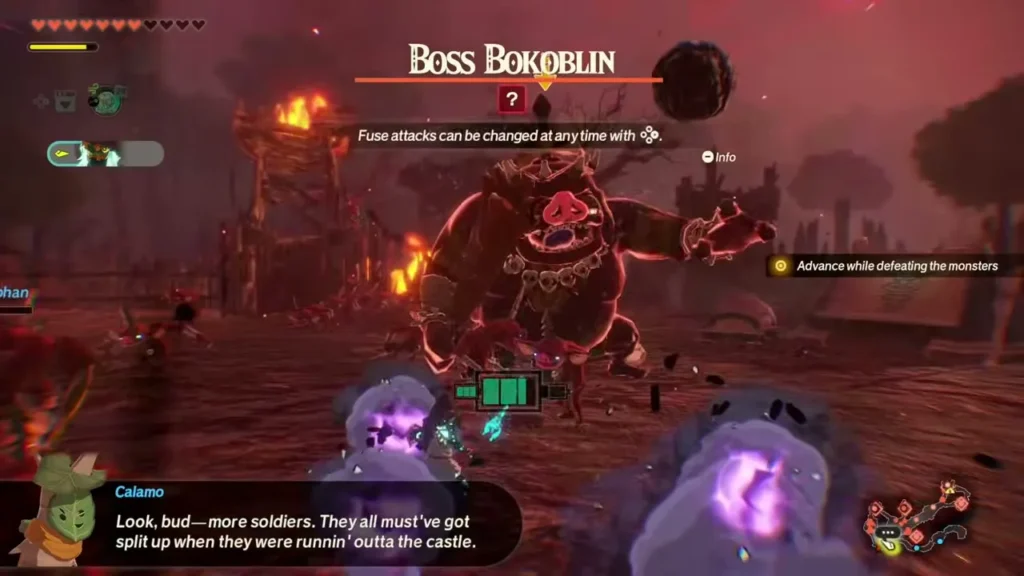 Calamo faces a Boss Bokoblin with Typhan close by Calamo faces a Boss Bokoblin with Typhan close by