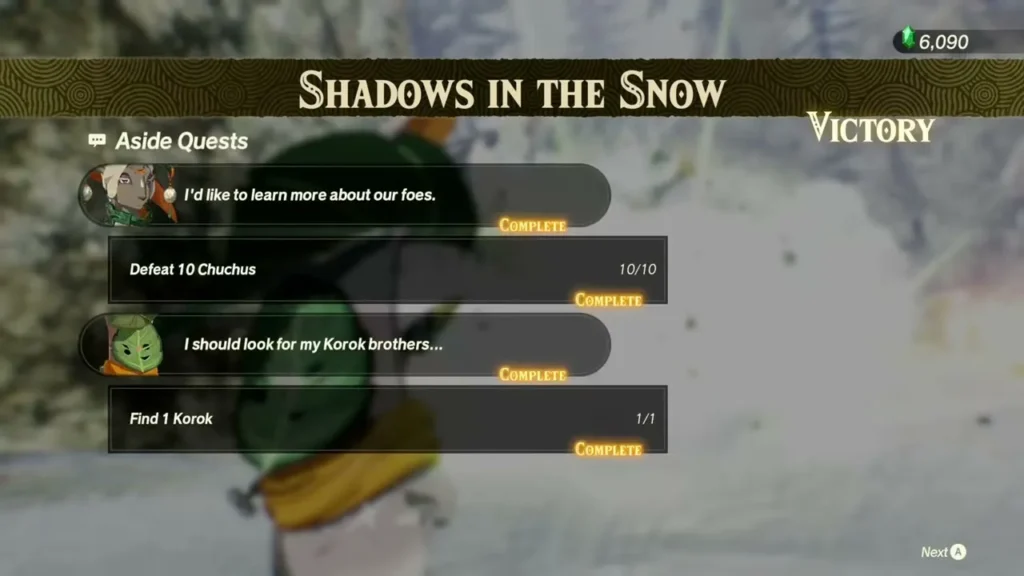 Calamo's Find 1 Korok aside quest marked complete after battle Calamo's Find 1 Korok aside quest marked complete after battle