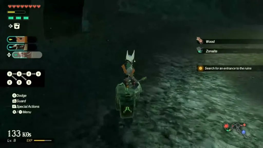 Mineru rides a Zonai device through the ruins Mineru rides a Zonai device through the ruins