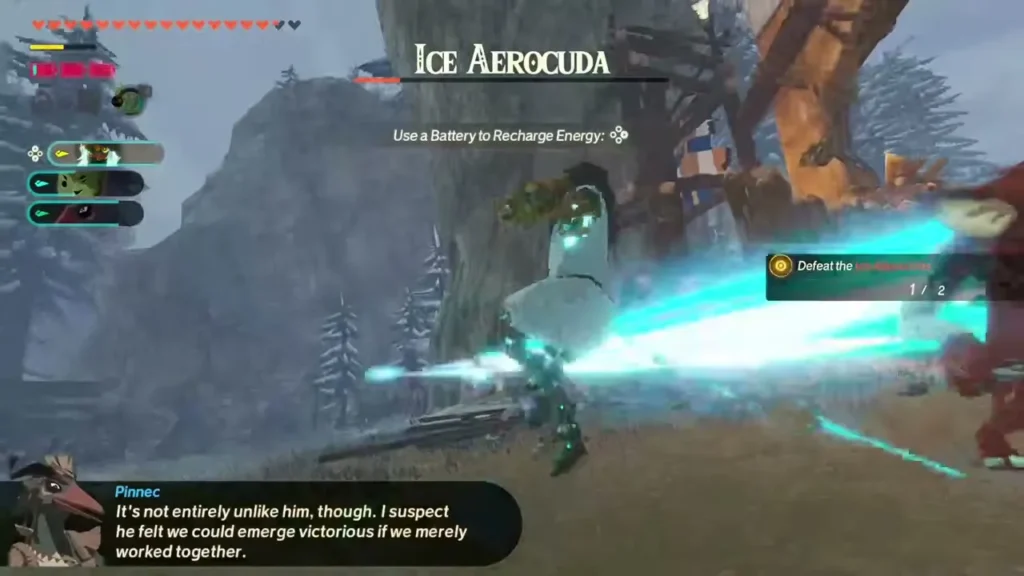 Pinnec jabs with a beam of energy at an Ice Aerocuda Pinnec jabs with a beam of energy at an Ice Aerocuda