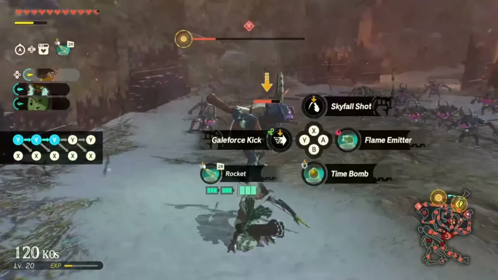 Raphica aims her bow at an Ice Moblin in a snowy forest Raphica aims her bow at an Ice Moblin in a snowy forest