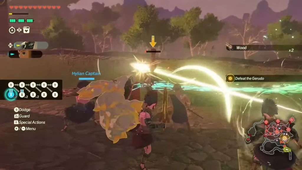 Rauru fights through Gerudo soldiers on a battlefield Rauru fights through Gerudo soldiers on a battlefield