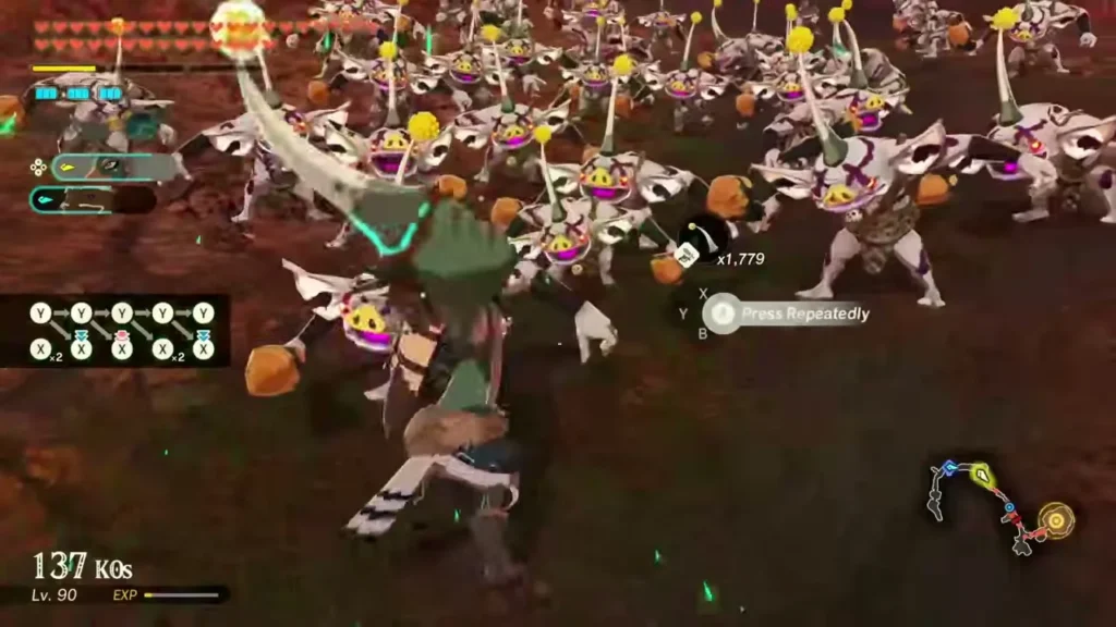 Vence slashes through a swarm of Silver Bokoblins on Death Mountain Vence slashes through a swarm of Silver Bokoblins on Death Mountain