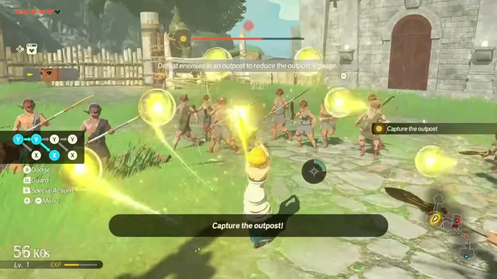 Zelda fights soldiers in a courtyard as the outpost is captured Zelda fights soldiers in a courtyard as the outpost is captured
