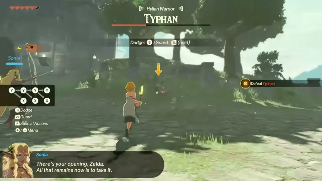 Zelda charges Typhan across an overgrown courtyard Zelda charges Typhan across an overgrown courtyard