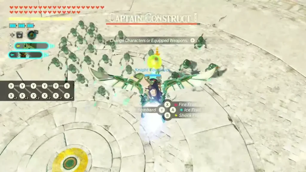 The Knight Construct glides over a crowd of constructs in the sparring circle The Knight Construct glides over a crowd of constructs in the sparring circle