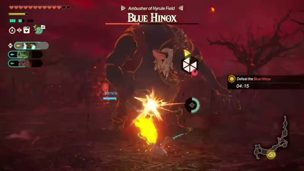 Vence and a warrior fight the Blue Hinox, Ambusher of Hyrule Field Vence and a warrior fight the Blue Hinox, Ambusher of Hyrule Field