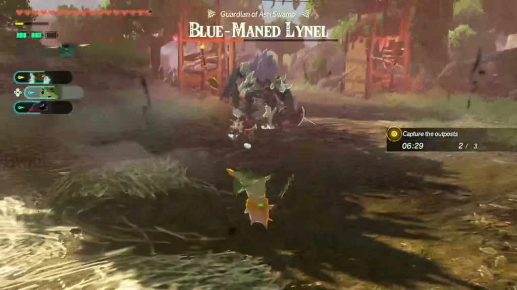 Calamo faces the Blue-Maned Lynel, Guardian of Ash Swamp Calamo faces the Blue-Maned Lynel, Guardian of Ash Swamp