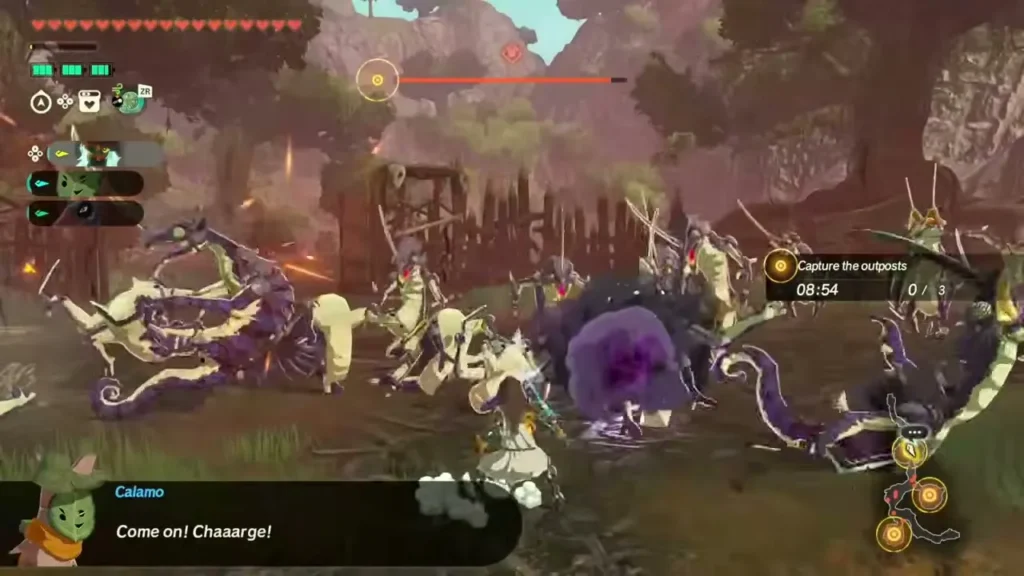 Calamo urges Zelda forward as they charge enemies in Ash Swamp Calamo urges Zelda forward as they charge enemies in Ash Swamp
