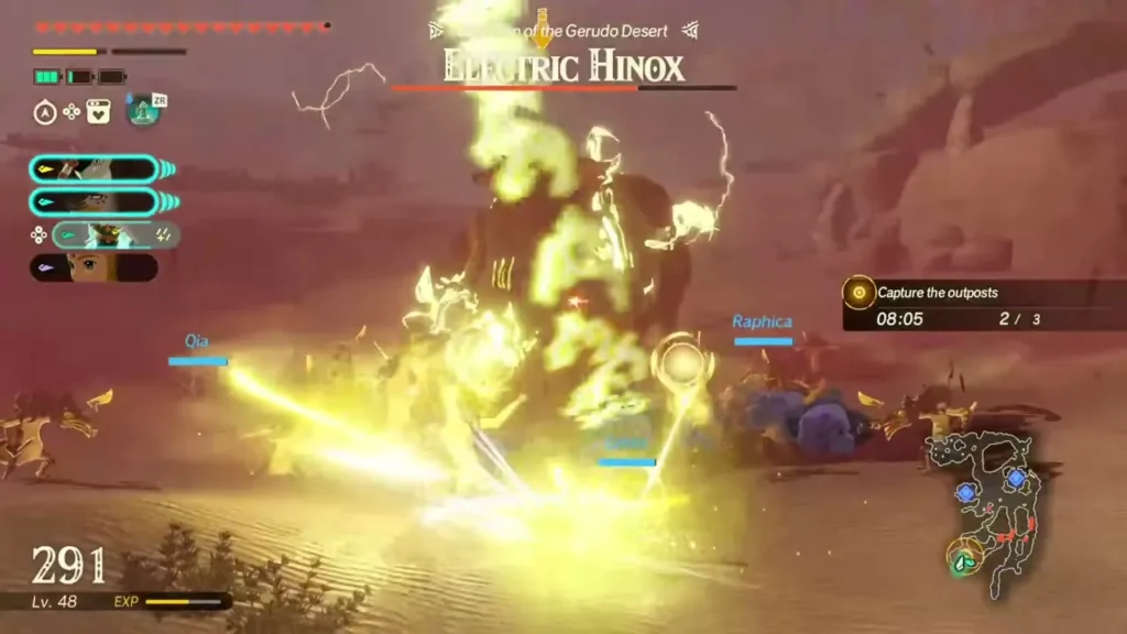 Qia and Raphica join the attack on the Electric Hinox, Guardian of the Gerudo Desert Qia and Raphica join the attack on the Electric Hinox, Guardian of the Gerudo Desert