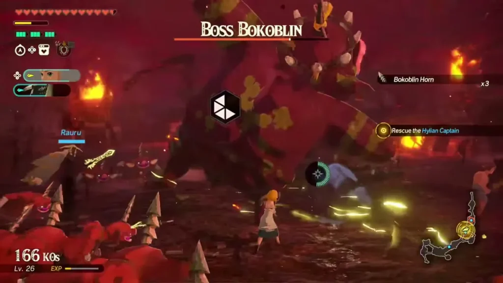 Zelda and Rauru fight a Boss Bokoblin while rescuing the Hylian Captain on Hyrule Field Zelda and Rauru fight a Boss Bokoblin while rescuing the Hylian Captain on Hyrule Field