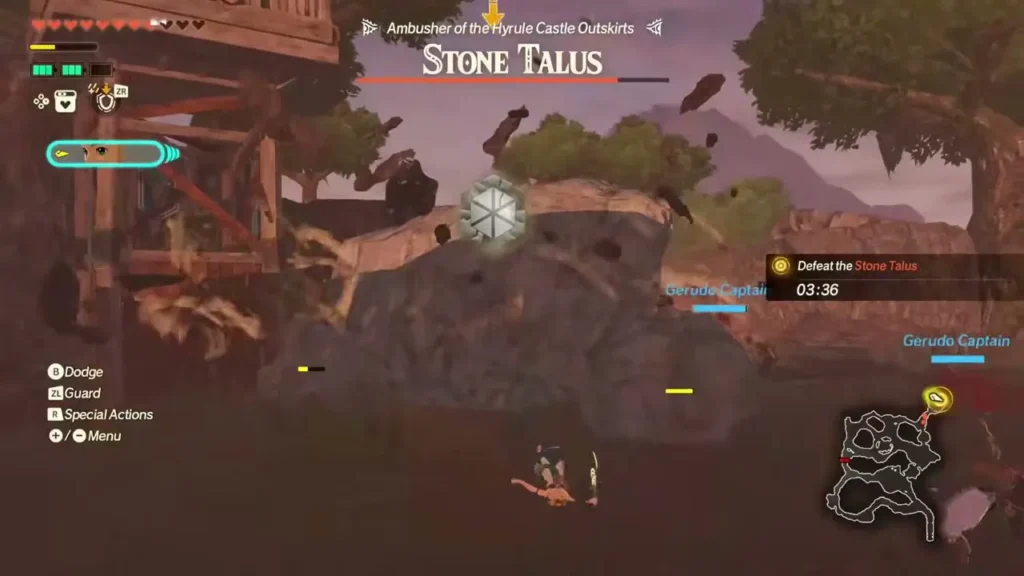 Zelda and the Gerudo Captains attack a Stone Talus in the Hyrule Castle outskirts Zelda and the Gerudo Captains attack a Stone Talus in the Hyrule Castle outskirts