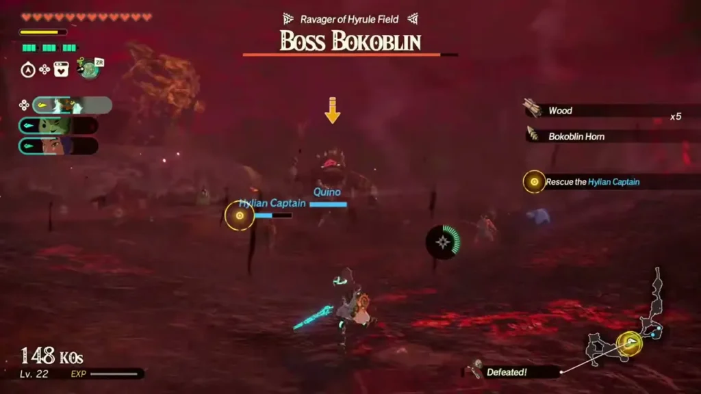 A Boss Bokoblin, Ravager of Hyrule Field, approaches the Hylian Captain and Quino A Boss Bokoblin, Ravager of Hyrule Field, approaches the Hylian Captain and Quino