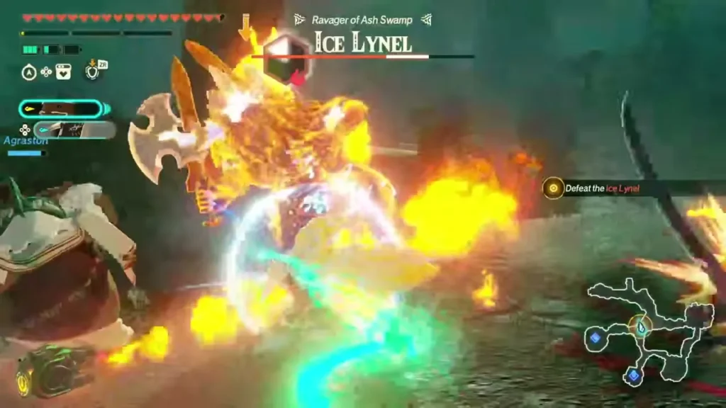 Agraston and Rauru fight the Ice Lynel, Ravager of Ash Swamp Agraston and Rauru fight the Ice Lynel, Ravager of Ash Swamp