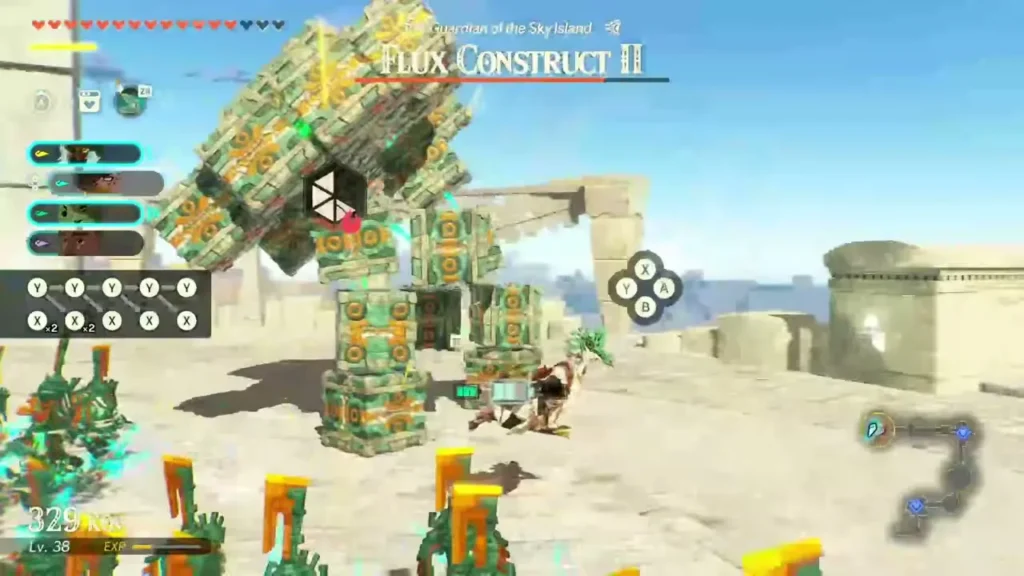 Flux Construct II, Guardian of the Sky Island, towers over the capture point Flux Construct II, Guardian of the Sky Island, towers over the capture point