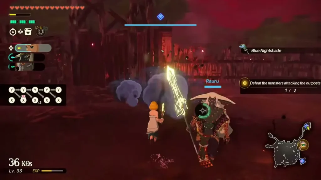 Zelda and Rauru fight shadowy monsters attacking an outpost on Hyrule Field Zelda and Rauru fight shadowy monsters attacking an outpost on Hyrule Field
