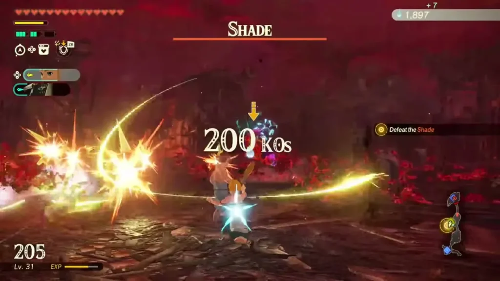 Zelda strikes the Shade while the KO counter passes 200 on Hyrule Field Zelda strikes the Shade while the KO counter passes 200 on Hyrule Field