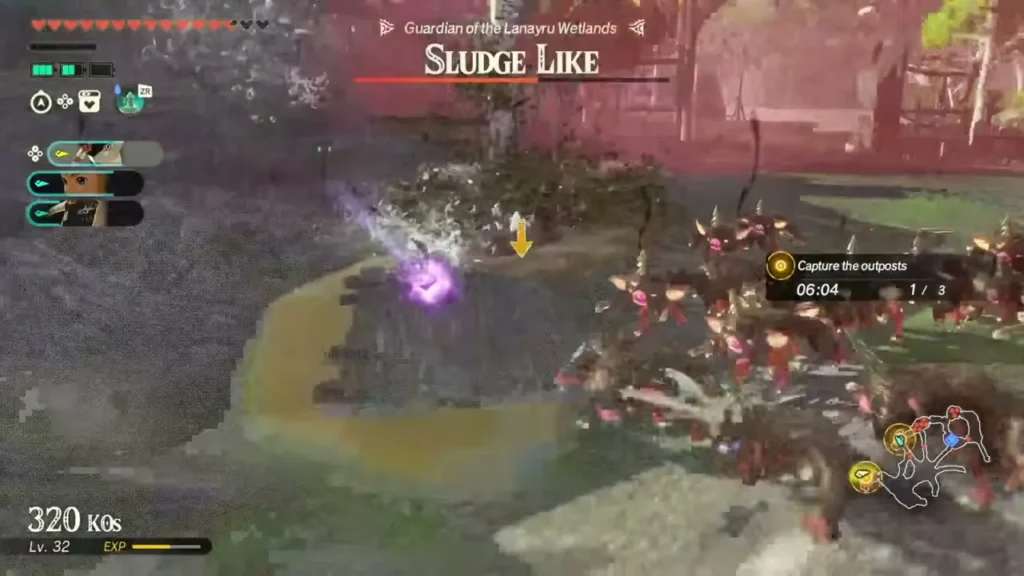 A warrior battles the Sludge Like, Guardian of the Lanayru Wetlands A warrior battles the Sludge Like, Guardian of the Lanayru Wetlands