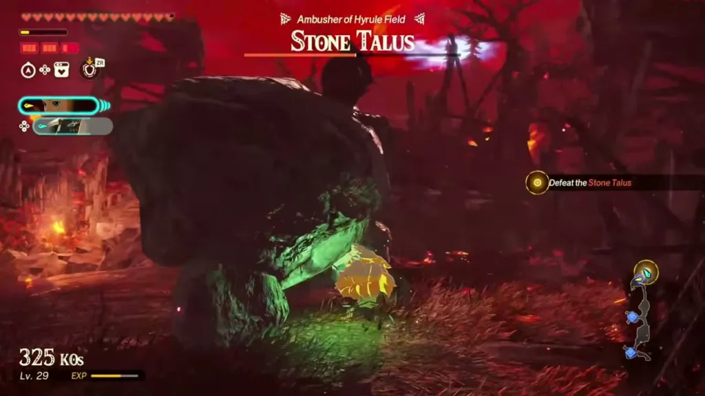 Zelda faces the Stone Talus, Ambusher of Hyrule Field Zelda faces the Stone Talus, Ambusher of Hyrule Field