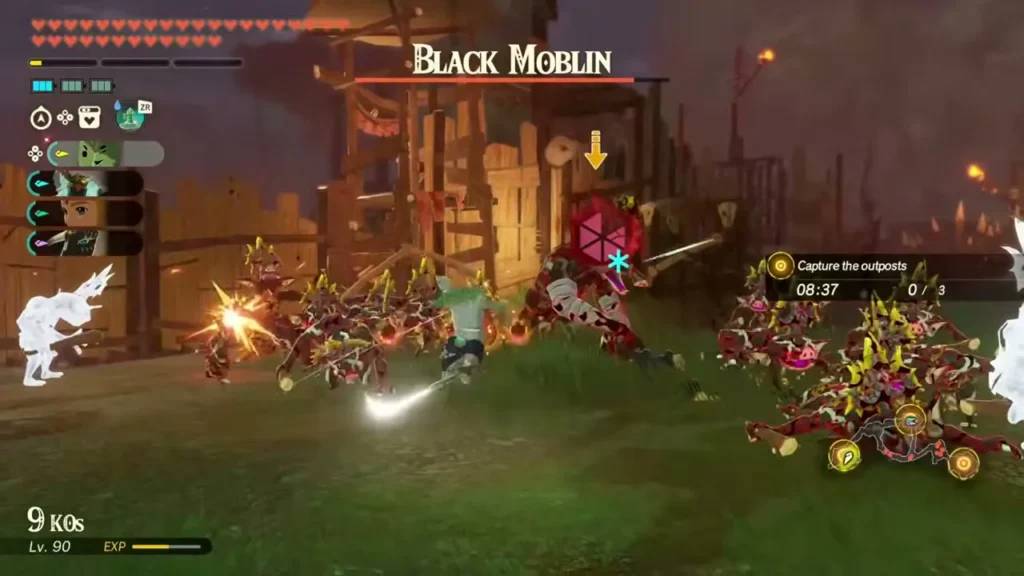 A Black Moblin attacks an outpost among torches in the Seres Scablands A Black Moblin attacks an outpost among torches in the Seres Scablands