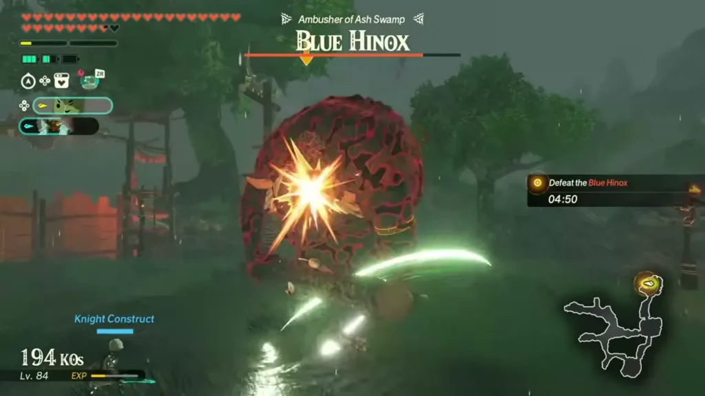 The Blue Hinox, ambusher of Ash Swamp, takes a hit in the rainy swamp The Blue Hinox, ambusher of Ash Swamp, takes a hit in the rainy swamp