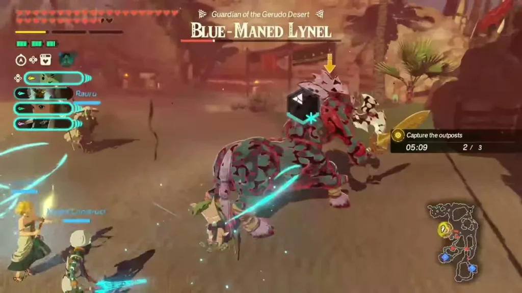 The Blue-Maned Lynel, guardian of the Gerudo Desert, charges at the party The Blue-Maned Lynel, guardian of the Gerudo Desert, charges at the party