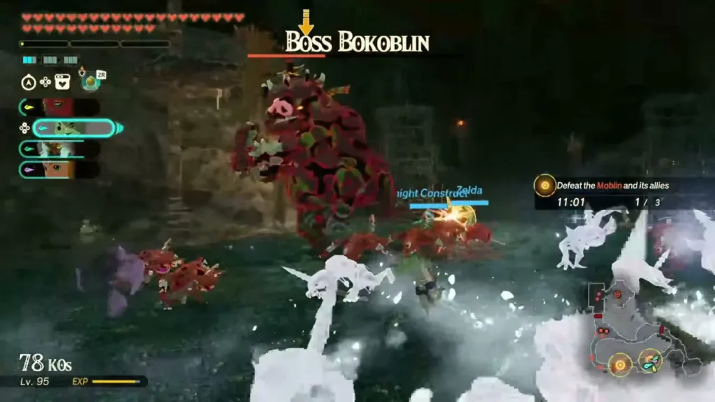 A Boss Bokoblin looms among red Bokoblins in the dark Depths A Boss Bokoblin looms among red Bokoblins in the dark Depths