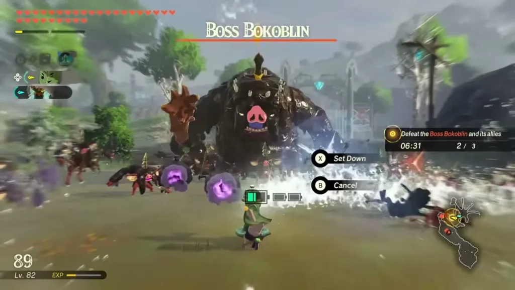 The party fights a Boss Bokoblin and its horde in the Lanayru Wetlands The party fights a Boss Bokoblin and its horde in the Lanayru Wetlands
