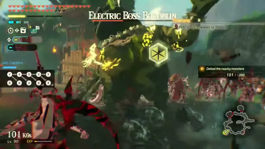 An Electric Boss Bokoblin rears up amid a horde of monsters An Electric Boss Bokoblin rears up amid a horde of monsters