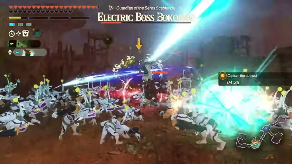 An Electric Boss Bokoblin surrounded by a horde during the Seres Scablands battle An Electric Boss Bokoblin surrounded by a horde during the Seres Scablands battle