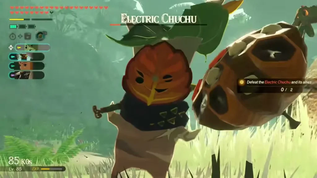 An Electric Chuchu appears while a Korok companion stands guard in Damel Forest An Electric Chuchu appears while a Korok companion stands guard in Damel Forest