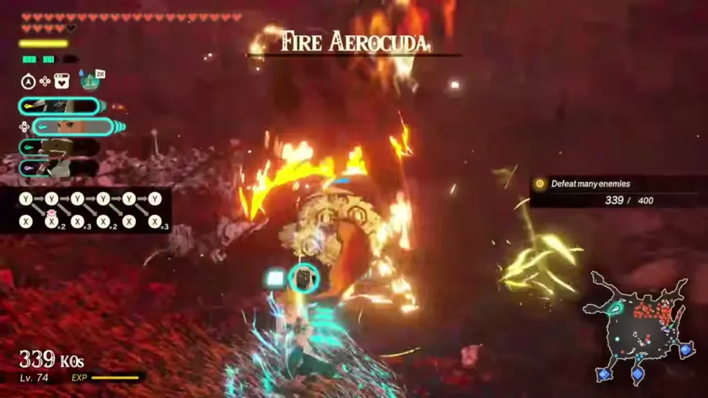 A Fire Aerocuda burns in the middle of the monster horde in Hyrule Field A Fire Aerocuda burns in the middle of the monster horde in Hyrule Field