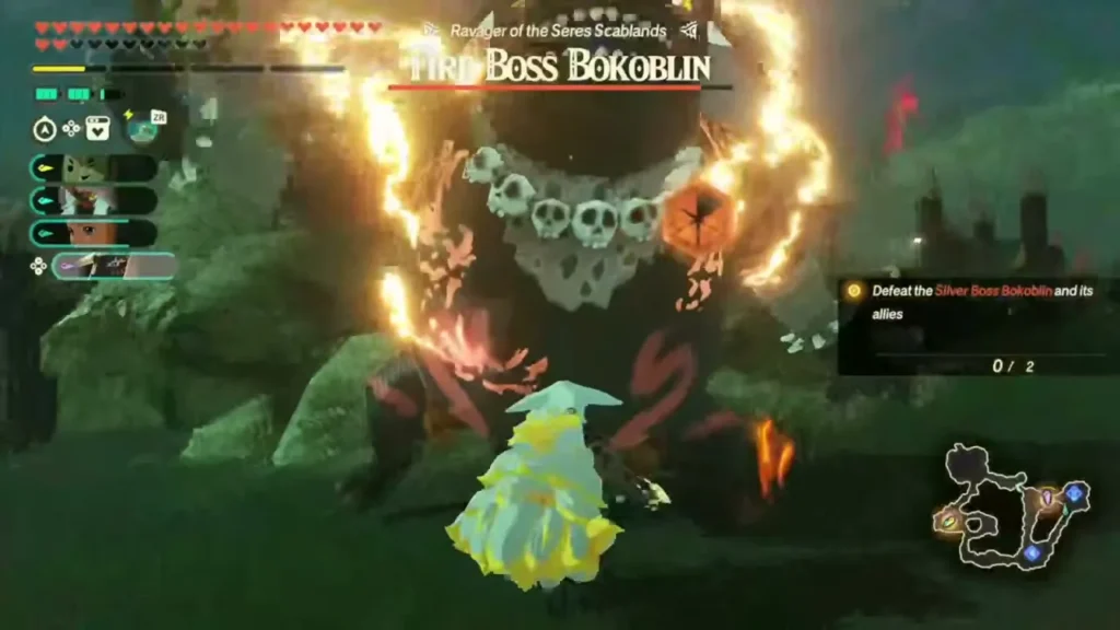 Rauru faces a Fire Boss Bokoblin ringed in flames Rauru faces a Fire Boss Bokoblin ringed in flames