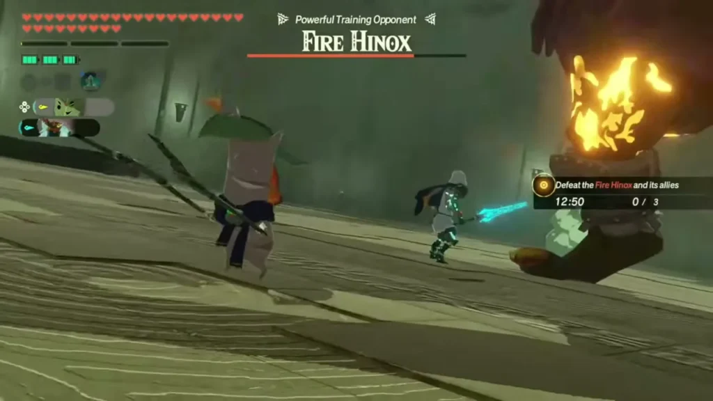A Fire Hinox attacks in the Zonai arena of Trial: Wrath of the Giants A Fire Hinox attacks in the Zonai arena of Trial: Wrath of the Giants