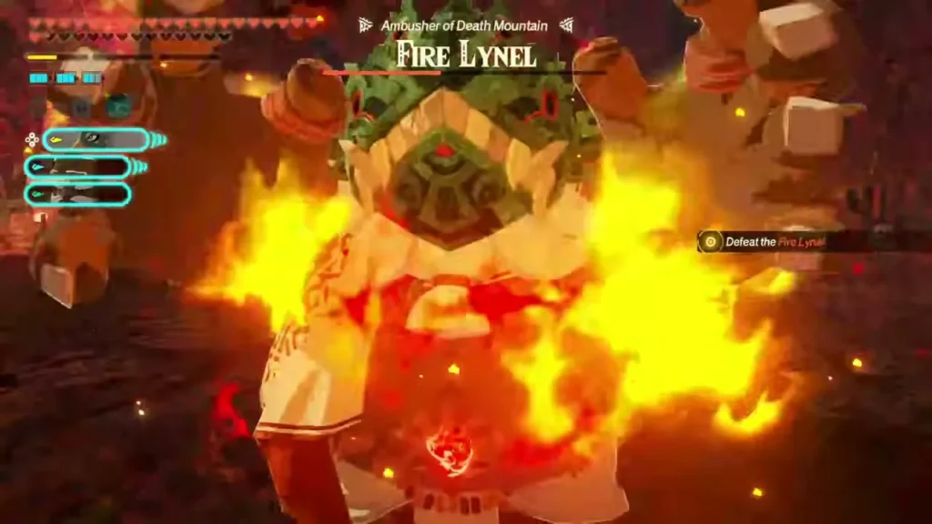 A blazing Fire Lynel, ambusher of Death Mountain, rears up in the flames A blazing Fire Lynel, ambusher of Death Mountain, rears up in the flames