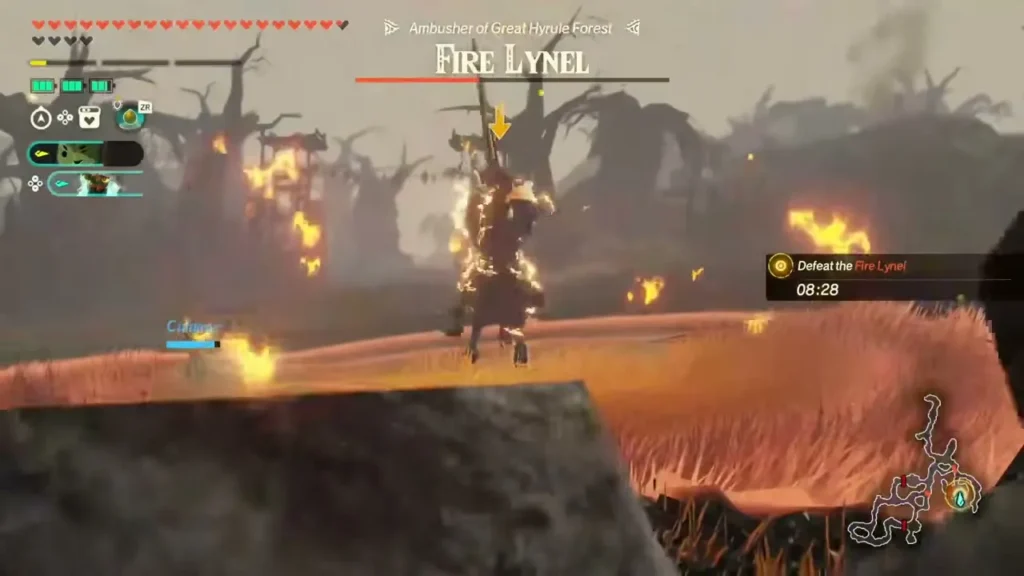 The Fire Lynel stands in a field of burning grass in Great Hyrule Forest The Fire Lynel stands in a field of burning grass in Great Hyrule Forest