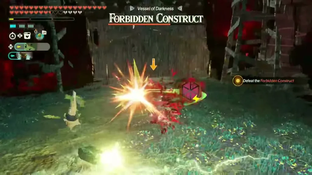 Calamo hits the Forbidden Construct with a bright flash of Zonai energy Calamo hits the Forbidden Construct with a bright flash of Zonai energy