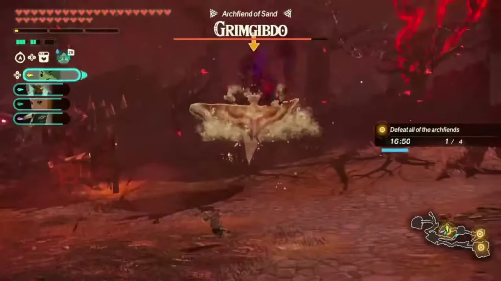 Grimgibdo, Archfiend of Sand, hovers over a scorched battlefield Grimgibdo, Archfiend of Sand, hovers over a scorched battlefield