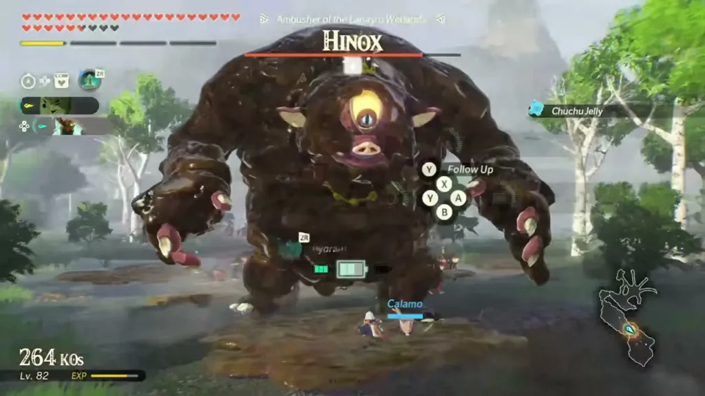A giant sludge-covered Hinox, ambusher of the Lanayru Wetlands, towers over Calamo A giant sludge-covered Hinox, ambusher of the Lanayru Wetlands, towers over Calamo