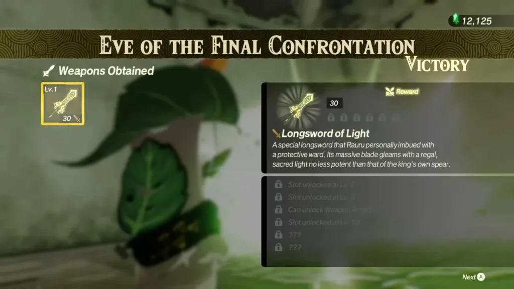 The Longsword of Light reward shown on the victory screen The Longsword of Light reward shown on the victory screen