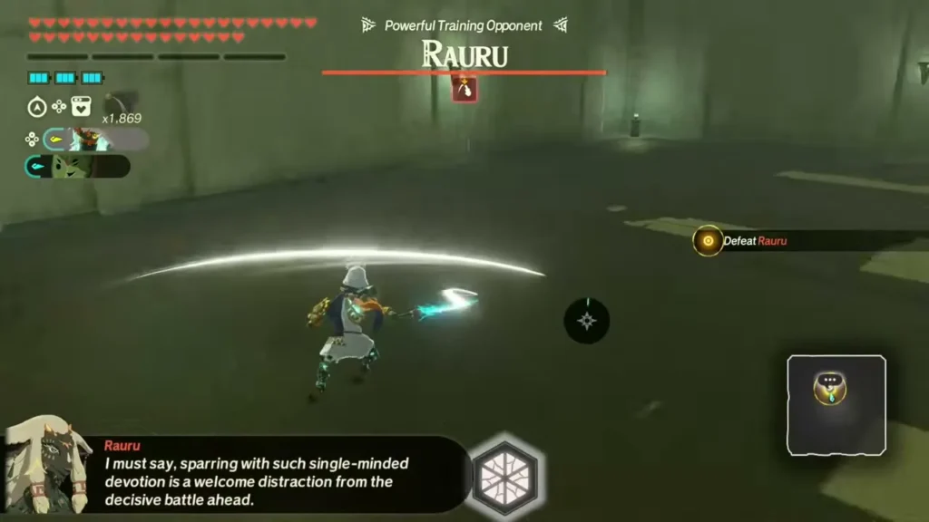 The party faces Rauru, a powerful training opponent, as he comments on the sparring The party faces Rauru, a powerful training opponent, as he comments on the sparring