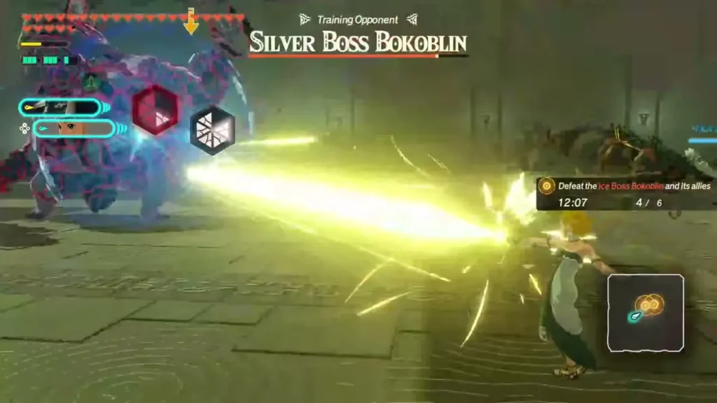 Zelda fires a beam of light at the Silver Boss Bokoblin that ends the trial Zelda fires a beam of light at the Silver Boss Bokoblin that ends the trial