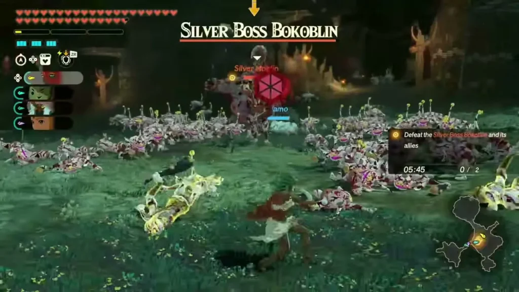 A Silver Boss Bokoblin and its allies fight the party in the Depths A Silver Boss Bokoblin and its allies fight the party in the Depths
