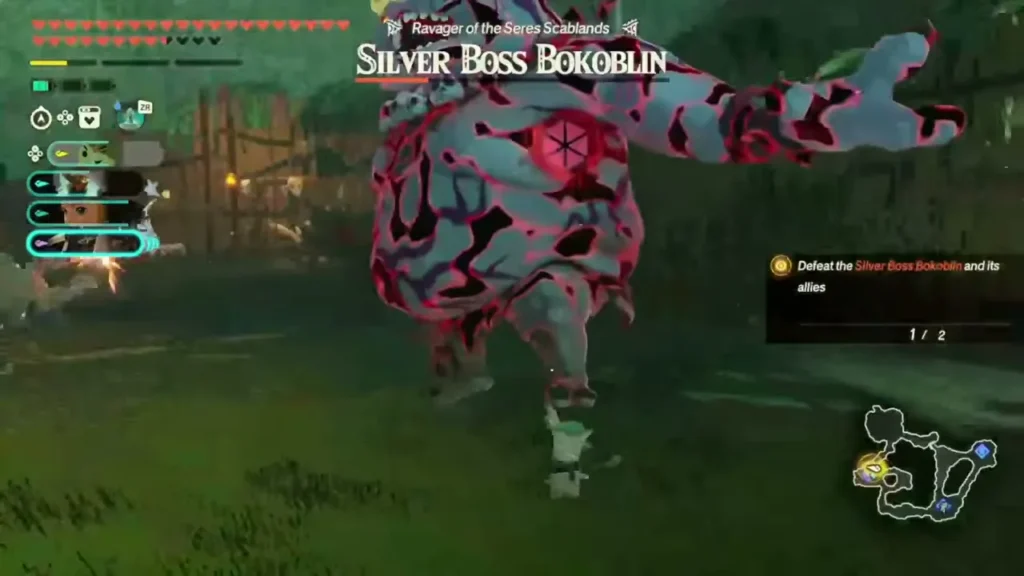 The Silver Boss Bokoblin, ravager of the Seres Scablands, lumbers across the grass The Silver Boss Bokoblin, ravager of the Seres Scablands, lumbers across the grass