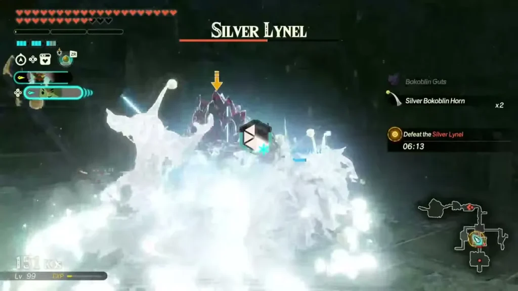 A Silver Lynel is engulfed in ice-blue Zonai energy in the Depths A Silver Lynel is engulfed in ice-blue Zonai energy in the Depths