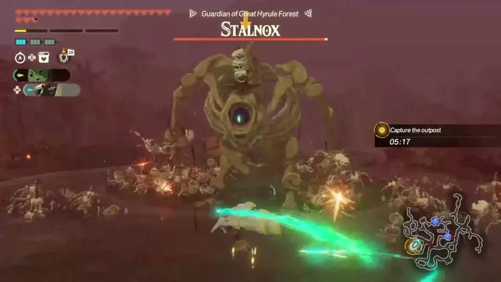 Calamo battles Stalnox, guardian of Great Hyrule Forest, amid a swarm of skeletal monsters Calamo battles Stalnox, guardian of Great Hyrule Forest, amid a swarm of skeletal monsters