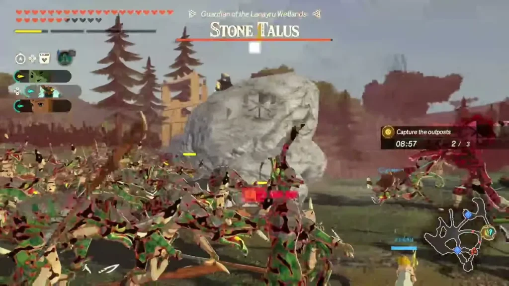 A Stone Talus rises above a horde of monsters in the Lanayru Wetlands A Stone Talus rises above a horde of monsters in the Lanayru Wetlands