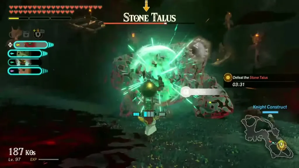 Zelda faces a Stone Talus in the Depths Zelda faces a Stone Talus in the Depths