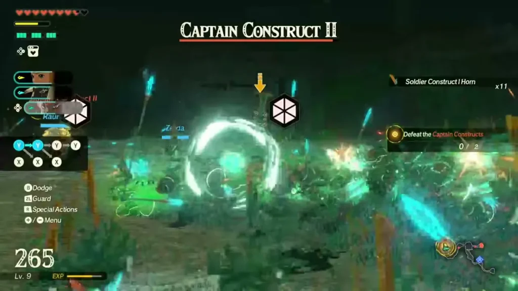 Mineru spins her spear in a ring of green light against Captain Construct II Mineru spins her spear in a ring of green light against Captain Construct II